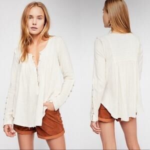 Free People We The Free Sand Dune Henley Long Sleeve Popover Blouse Gauzy Boho